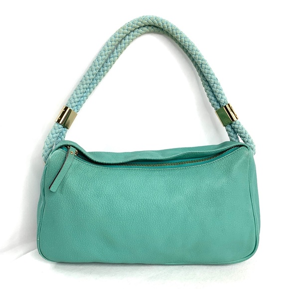 Kate Spade Aqua Green Leather Small Shoulder Bag Rope Strap Brass Hardware - Picture 1 of 12